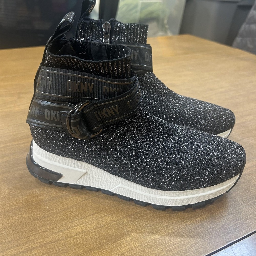 DKNY Shoes Womens Size 5.5 Black Knit High Top Zip Strap Athletic Sneakers